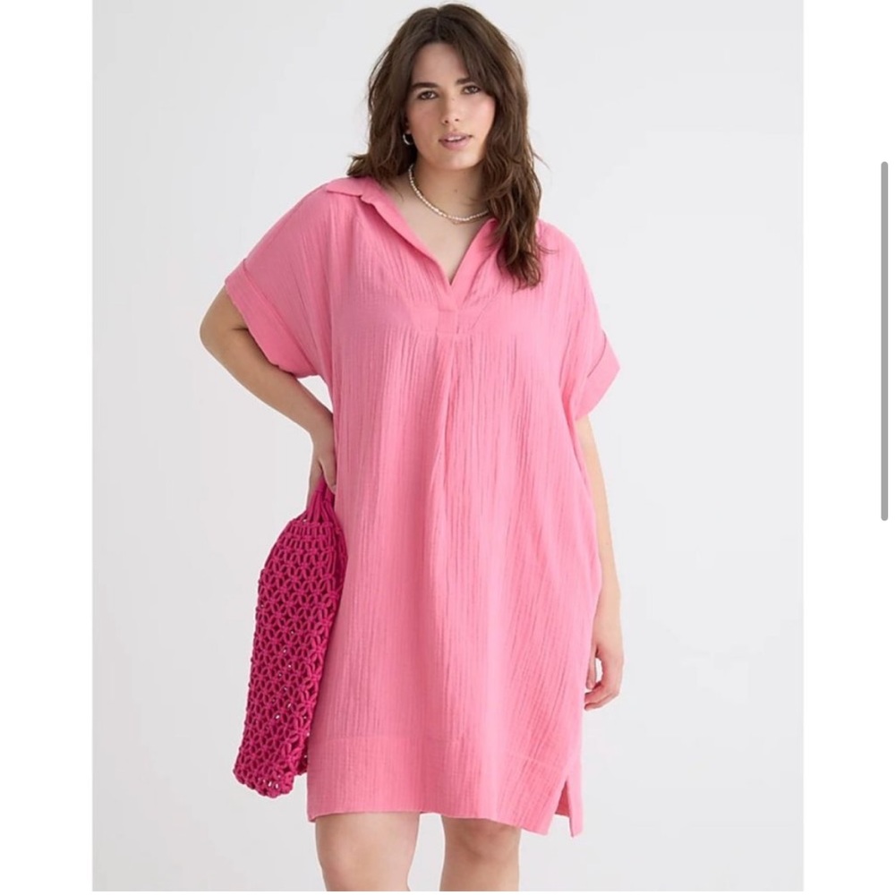 J. Crew Bubblegum Pink Short-Sleeve Gauze Shift Dress - Picture 1 of 9